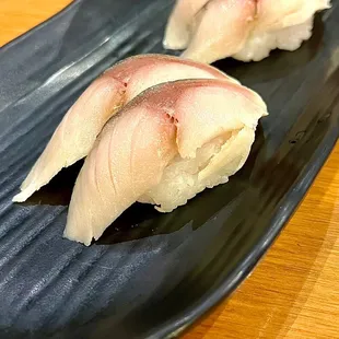 Mackerel Sushi. A favorite of mine due to its fishy flavor. Fresh. Tender. A little pizzazz.