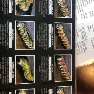 menu, sushi and sashimi