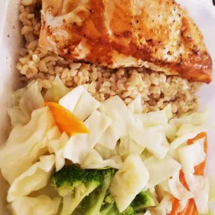 Teriyaki salmon with brown rice ($1 extra)
