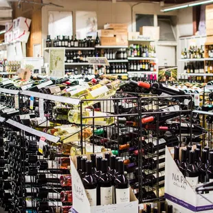 rows of wine bottles