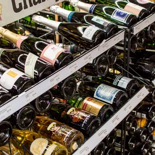 a display of wine bottles