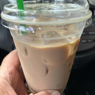 Iced latte because it's hot out. Several sips missing because it's me.