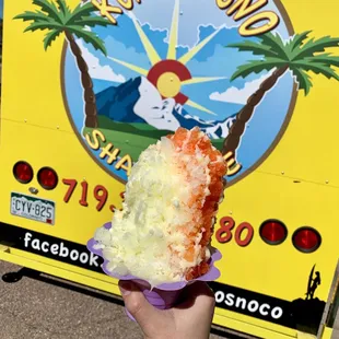 a hand holding a piece of ice cream