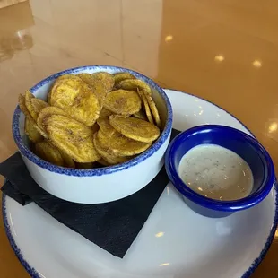 Plantain chips and dip, yum