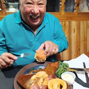 Weinerschnitzel, german potato salad and onion rings