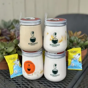 Cold brew (coffee), mango, peach, and original (my favorite)