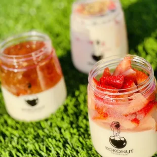 three jars of yogurt