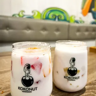 Coconut Pudding w/ Mixed Fruit and Coconut Pudding w/ Peach.