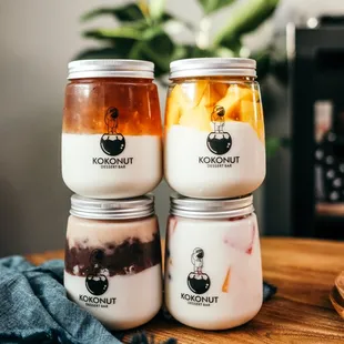 three jars of yogurt
