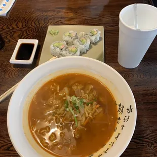 lunch combo Ramen Soup and cali roll.