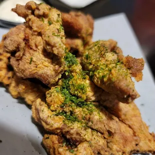 a pile of fried food