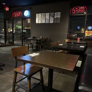 Inside the restaurant, more seating outside of the picture