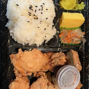 Chicken karaage with black pepper sauce on the side