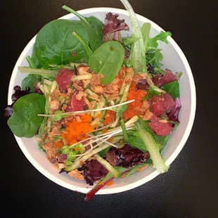 Here are the 5 pieces of sprouts I asked extra for, with a huge side of attitude