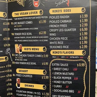 Menu options side B