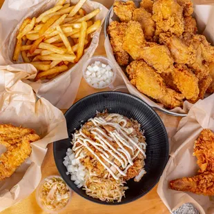 a variety of fried chicken