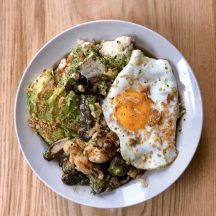 Ginger Koji Tofu Donburi (added egg &amp; avocado)