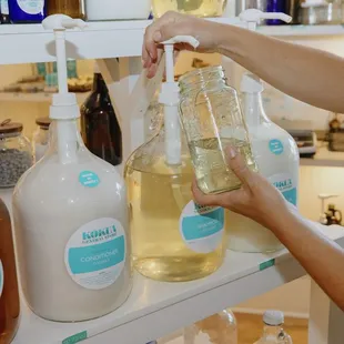 Reuse your old containers &amp; refill on household essentials such as dish soap, body wash, and shampoo.