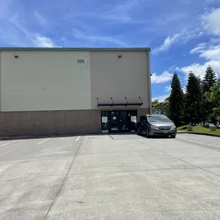 From the outside. It&apos;s the corner of a warehouse.
