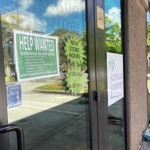 a sign in the window
