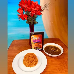 a plate of food and a bowl of soup