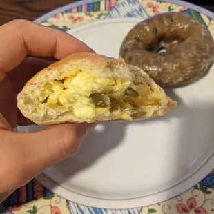 Blueberry donut and egg/cheese/jalapeno kolache