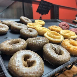 a variety of doughnuts on display