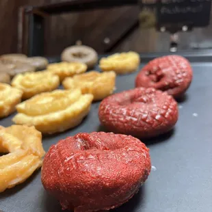 a variety of doughnuts on display