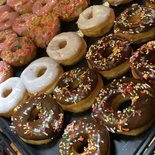 a variety of doughnuts on display