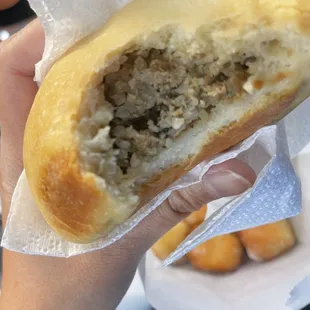 Boudin kolache + donut holes in the back :)