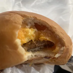 First bite of the sausage egg