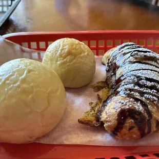 Bacon, egg &amp; cheese, sausage gravy and Chocolate croissant