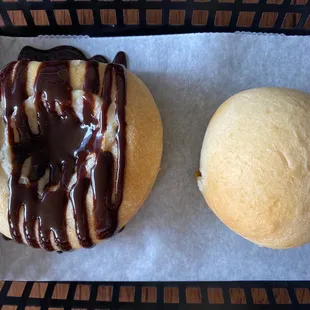 Chocolate cream cheese and the Green Chile, Egg, and Cheese 'ball'. It looks so tiny compared to the other one!