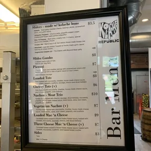 Evening menu