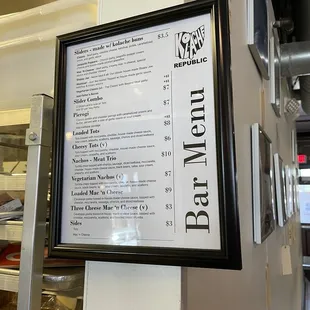 Dinner menu