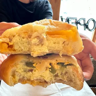 Deliciousness! Bacon, egg &amp; cheese on top... bacon, egg, cheese and jalapeños on the bottom
