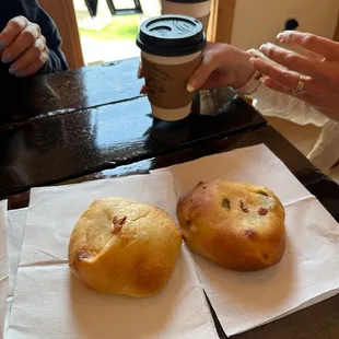 Savory kolaches... bacon, egg and cheese on the left and bacon, egg, cheese &amp; jalapeños on the right
