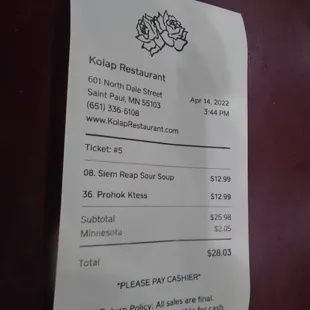 Final tab - lunch #2.