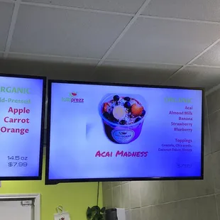 Tv screen with açaí bowl option