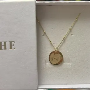14k solid gold pet photo engraved necklace