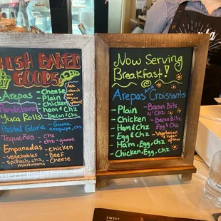 menus on a blackboard