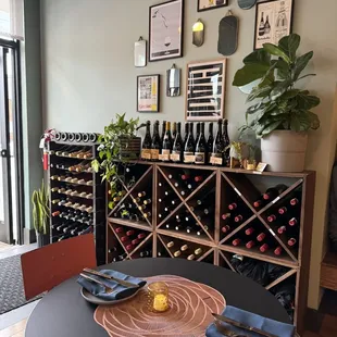 a table with wine bottles on it