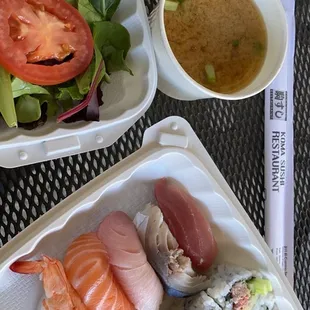 4/27/2021. Sushi Lunch for about $15. Real crab in California Roll! Salad dressing was bomb!