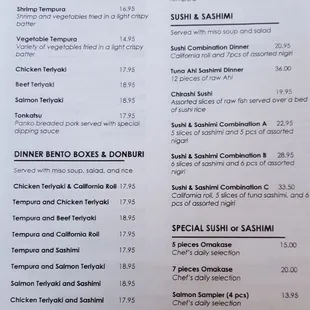 Menu with dinner specials Nov. 6 2018