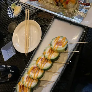 Lollipop roll and bay scallop roll