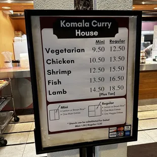 Menu as of May 2023