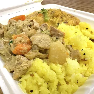 Chicken Korma with Papaya Vegetables and Lemon Rice.