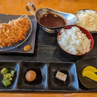 a variety of food items on a tray