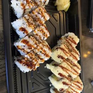 Lunch special Tampa and Crunch Rolls with ginger and wasabi