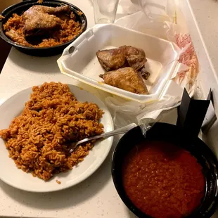 Jollof with plantain &amp; Chicken (Extra Chicken) $23 Enough food for 2